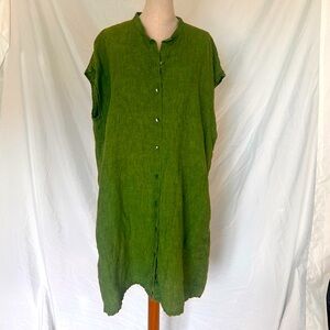 Green Eileen Fischer 100% Organic Linen Shift Dress